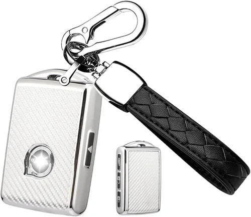 Vista 9 de Funda para llavero de automóvil con textura de fibra de carbono de TPU con llavero que se adapta a Volvo XC90, XC60, XC40, S60, S90, V90, V60