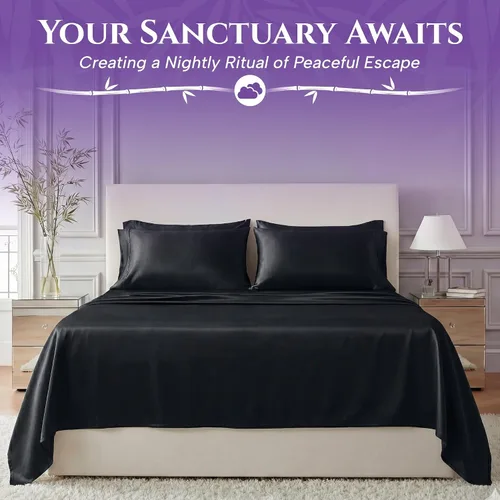 Vista 4 de SLEEP SANCTUARY - Juego de sábanas 100% viscosa derivada de bambú tamaño individual 4 piezas – Sábanas de lujo BamBliss de enfriamiento