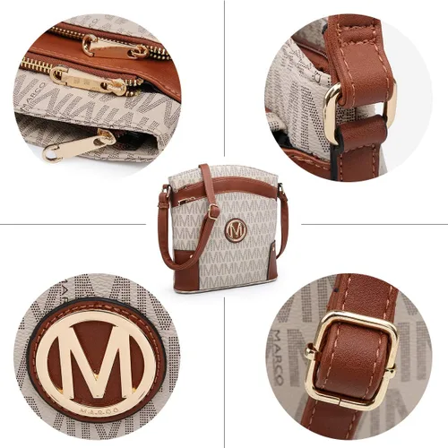Vista 6 de MARCO M KELLY Bolsos cruzados para mujer, múltiples bolsillos, grandes, monograma, con cremallera, bolso de hombro de piel sintética para mujer