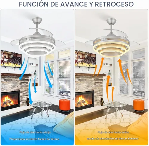 Vista 4 de FIDGRA Ventilador de techo retráctil de 42 pulgadas con luz, color plateado