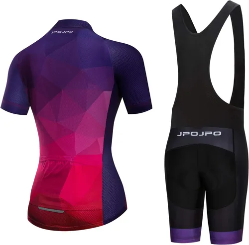 Vista 117 de Camiseta de ciclismo para mujer, manga corta y pantalones cortos de ciclismo acolchados para verano