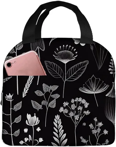 Vista 13 de OOZ Lonchera térmica para mujeres y hombres, para el trabajo, linda libélula en negro y morado, reutilizable, a prueba de fugas, para adultos, bolsa