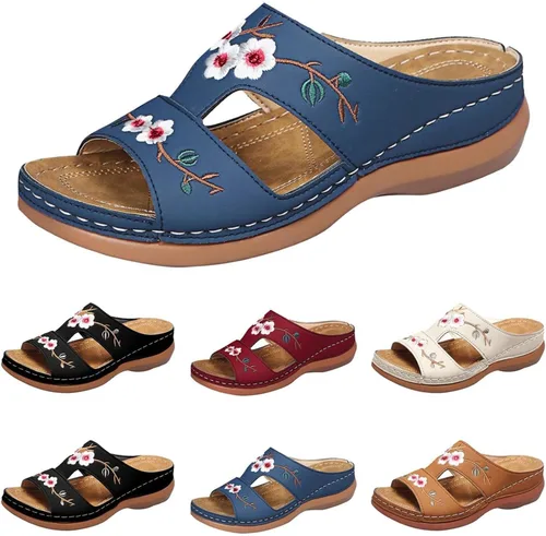 Vista 7 de Sandalias ortopédicas con soporte de arco, sandalias planas para exteriores, estilo bohemio, para caminar, cómodas, elegantes, informales