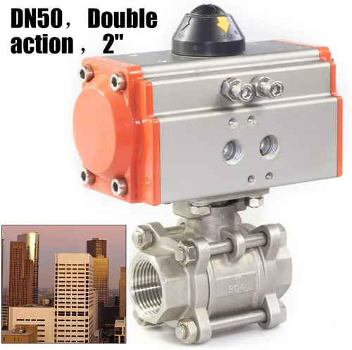 Vista 4 de Válvula de bola neumática de doble efecto de 3 piezas de 2 pulgadas, Industrias químicas de vapor de aire Actuador de válvula neumática Actuador