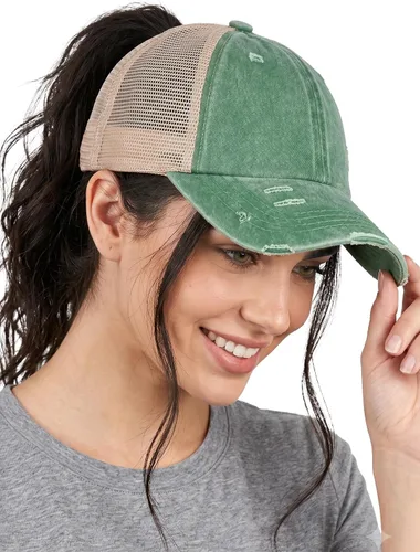 Vista 32 de Funky Junque - Sombrero de cola de caballo para mujer, gorra de béisbol con ajuste ajustable y cola de caballo alta cruzada para uso diario Paquete