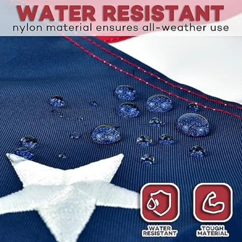 Vista 3 de World Flags Direct NYL-TUFF - Bandera estadounidense resistente de nailon de 300 denier de 10 x 15 pies con estrellas aplicadas, rayas cosidas