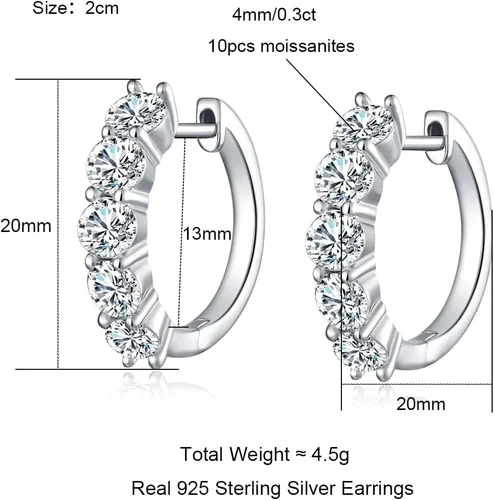 Vista 7 de AnuClub Aretes de aro de moissanita, 3 quilates de color D, aretes de aro de corte redondo, plata de ley 925 con certificado GRA