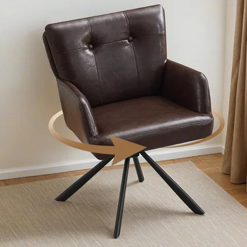 Vista 15 de WUTUTUEE Silla de comedor de piel sintética, moderna, cómoda, giratoria, silla de comedor tapizada con respaldo medio, silla de escritorio sin