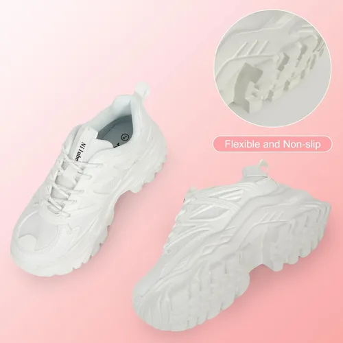 Vista 5 de Zapatos deportivos gruesos para mujer, con plataforma de malla blanca, cómodos, transpirables, informales, a la moda, para correr