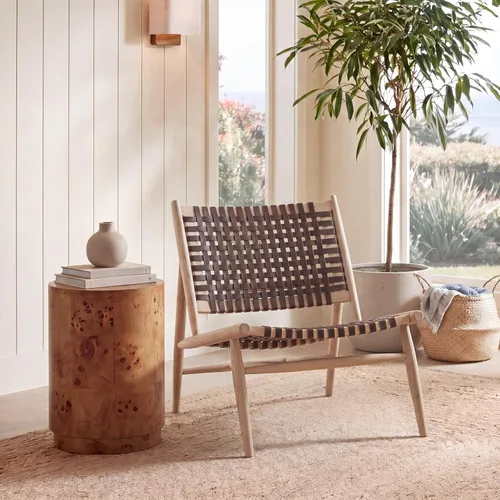 Vista 14 de Safavieh Home Soleil Silla decorativa tejida de cuero natural y blanco