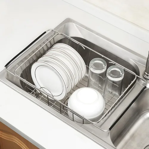 Vista 5 de Expandable Stainless Steel Sink Drying Rack Over Sink Dish Drainer Small Size Rust-Resistant Dish Rack for Kitchen Counter Organization