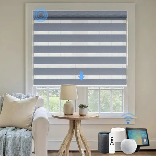Vista 25 de Persianas motorizadas de cebra, persianas automáticas de oscurecimiento del 85% para ventanas interiores compatibles con HomeKit, Alexa, Google