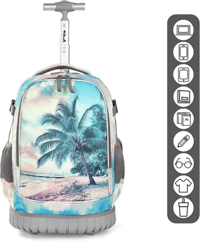 Vista 2 de Tilami Mochila rodante con diseño de ruedas de carretilla, lindo estampado de dibujos animados para niños y niñas, viajes, escuela, viaje