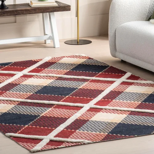 Vista 9 de nuLOOM Anastasia - Alfombra decorativa a cuadros altos y bajos, 2 x 3, color rojo