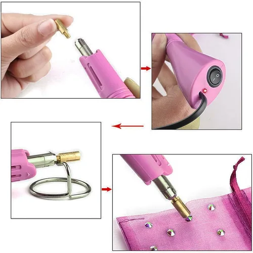 Vista 2 de Pistola aplicadora de diamantes de imitación Hotfix Kit Bedazzler para manualidades de bricolaje (rosa)