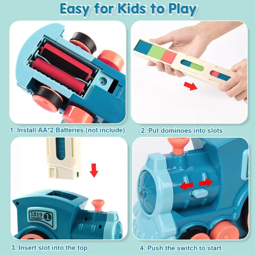 Vista 4 de Juego de 200 juguetes de tren de dominó, juego creativo de construcción y apilamiento automático para niños de más de 3 años, juguetes Montessori