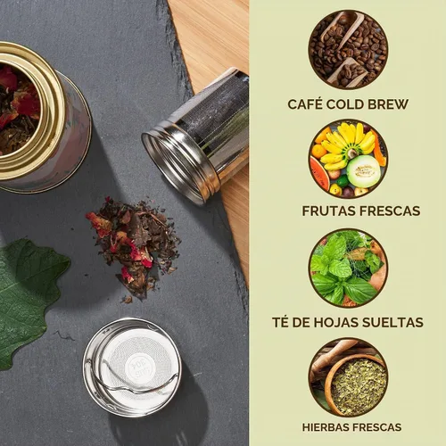 Vista 8 de LeafLife Botella de Té de Bambú Premium para Té Suelto - Botella Infusora de Té - Regalos de Té - Botella de Agua Aislada/Vaso de Café/Té - Set