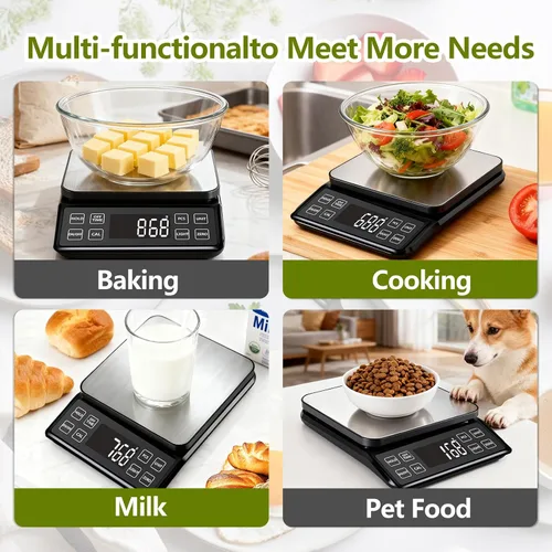 Vista 6 de Báscula digital de alimentos con 0.01 oz/0.1 g de alta precisión, báscula de cocina de 11 lb/5 kg de capacidad, USB-C recargable, LCD con luz