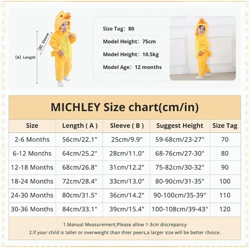 Vista 3 de MICHLEY - Overol unisex para bebé mameluco estilo animal con capucha de franela cosplay para invierno u otoño