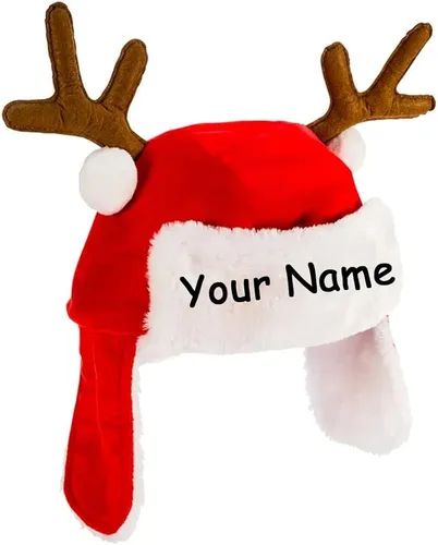 Vista 2 de Kurt S. Adler Sombrero de Papá Noel personalizado con cuernos, gorra de Navidad para adultos para fiestas de vacaciones o disfraces con nombre