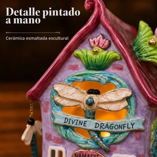Vista 4 de Blue Sky Ceramics - Vela de cerámica con diseño de libélula divina, azul, (20500)