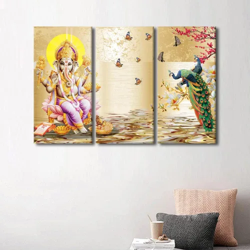 Vista 33 de TUMOVO Arte de pared de Dios hindú para sala de estar, lienzo de Ganesha, arte de pared de escultura de elefante, cuadros modernos, arte