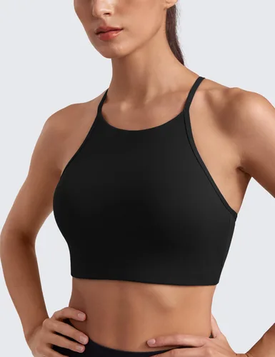 Vista 4 de CRZ YOGA Butterluxe - Brasier deportivo de cuello alto y espalda en Y para mujer, con espalda cruzada, tirantes delgados, para entrenamiento