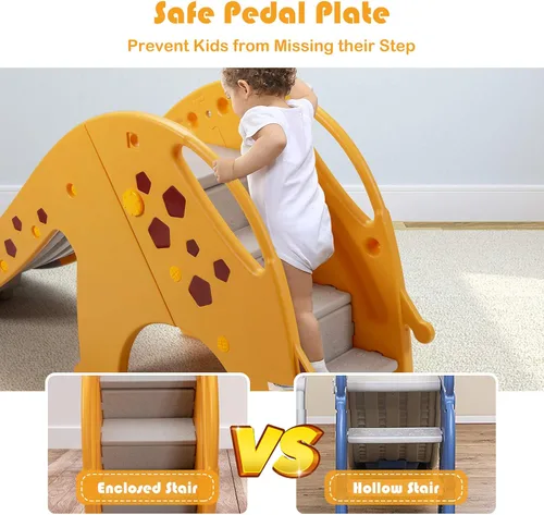 Vista 4 de HOMGX Juego de tobogán 3 en 1 para niños pequeños con pelota, juguete de tobogán escalador para niños con aro de baloncesto, centro de juego