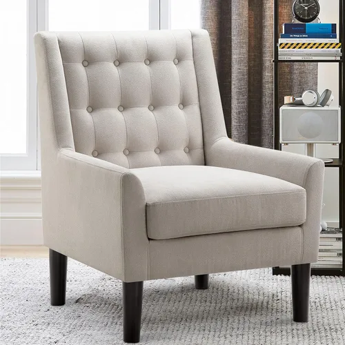 Vista 9 de Rosevera Maci - Sillas decorativas, sillón moderno de mediados de siglo para sala de estar, asiento cómodo para dormitorio, apartamento, fácil Beige