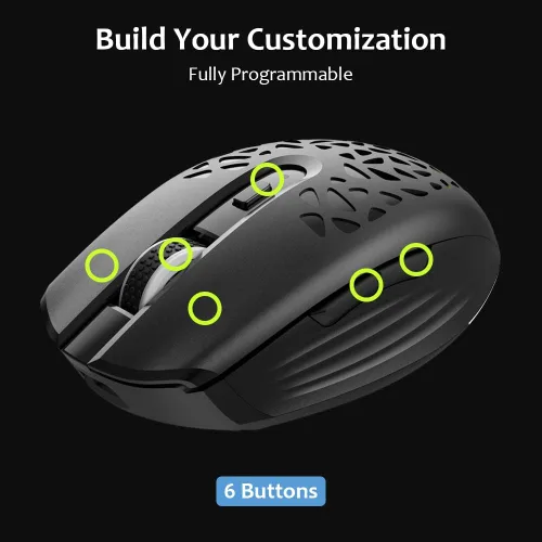 Vista 7 de DeLUX Mouse inalámbrico para juegos con retroiluminación RGB, PAW3335 con 16000DPI, 6 botones programables, dos cubiertas superiores
