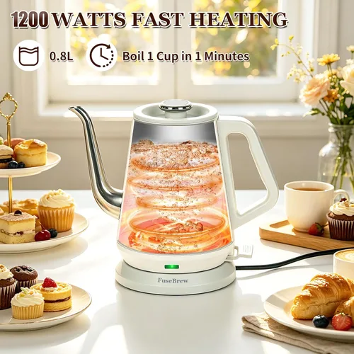 Vista 3 de Hervidor eléctrico de cuello de cisne de 0.8 L, acero inoxidable de ebullición rápida de 1200 W, apagado automático, hervidor de precisión para café