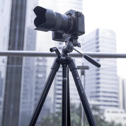 Vista 6 de Fotopro DIGI-3400 - Trípode de viaje ultraligero y compacto de 120 cm con placa de liberación rápida y cabezal panorámico, trípode de aluminio