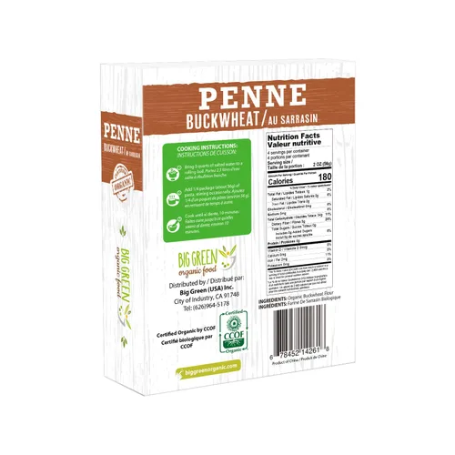 Vista 2 de Big Green Organic Food - Penne de trigo sarraceno orgánico, 8.8 onzas, 100% trigo sarraceno, sin gluten, sin OMG, vegano (1)