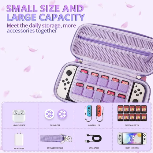 Vista 4 de HYPERCASE Purple Carrying Case for Nintendo Switch or OLED, Shockproof Protective Hard Shell Travel Case for Switch Console with Silicone Hand