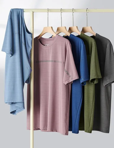 Vista 6 de Paquete de 5 camisetas de manga corta, con cuello redondo y de secado rápido para hombre, camisetas deportivas para correr, entrenar o ir al gimnasio
