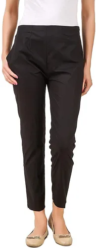 Vista 2 de ladyline Pantalones rectos elásticos de algodón para mujer, cierre elástico, un bolsillo Negro