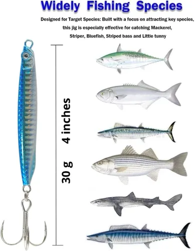 Vista 5 de Señuelos de pesca de agua salada, plantillas de pesca, cucharas de pesca para lubina, pompano, caballa española, pescado azul