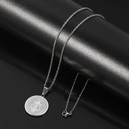 Vista 4 de rongji jewelry Collar de medallas de San Benito collar de medalla de San Benito de acero inoxidable para hombres y niños regalo religioso de 20