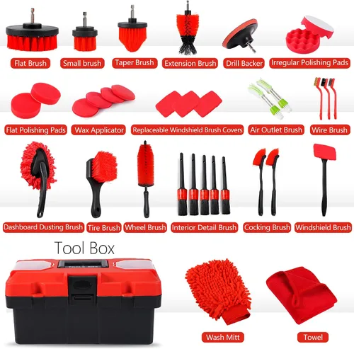 Vista 6 de Kit de detalles de coche de 35 piezas, kit de limpieza de coche y juego de cepillos de detalles