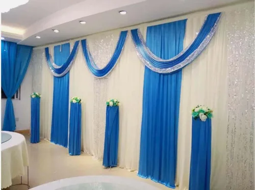Vista 2 de Cortinas de tela de seda para decoración de escenario de boda, cortinas de fiesta con festón para bodas, cumpleaños, eventos