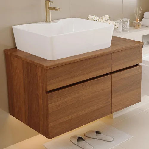 Vista 9 de SSLine Juego de tocador de baño montado en la pared con lavabo moderno de 30 pulgadas con lavabo superior y estante de almacenamiento, armario
