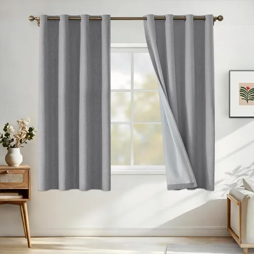 Vista 77 de Cortinas 100% opacas para dormitorio, cortinas opacas de 63 pulgadas de largo, cortinas opacas de lino para sala de estar, cortinas con ojales
