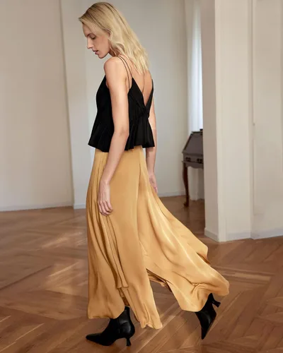 Vista 9 de LILYSILK Pantalones de seda de pierna ancha para mujer, pantalones palazzo de cintura alta