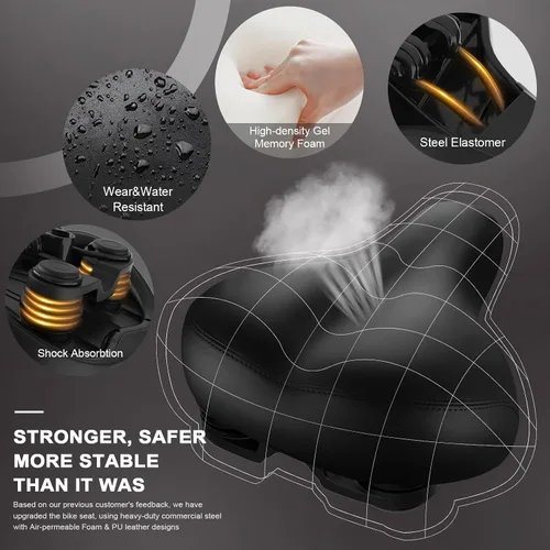 Vista 3 de Asiento cómodo de bicicleta, con espuma viscoelástica, impermeable, doble absorción de impactos, para hombres y mujeres. Es el mejor asiento