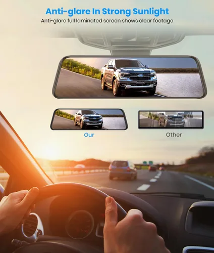 Vista 3 de AUTO-VOX T9PRO Cámara de espejo retrovisor OEM con lente frontal independiente 9.35" Full Laminated Touch Screen Mirror Dash Cam Front and Rear