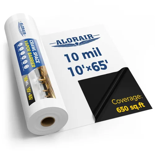 Vista 11 de ALORAIR Barrera de vapor Crawl Space de 6 mil 12'x100', Tela Protectora Barrera de vapor para encapsulación de espacio de rastreo, control