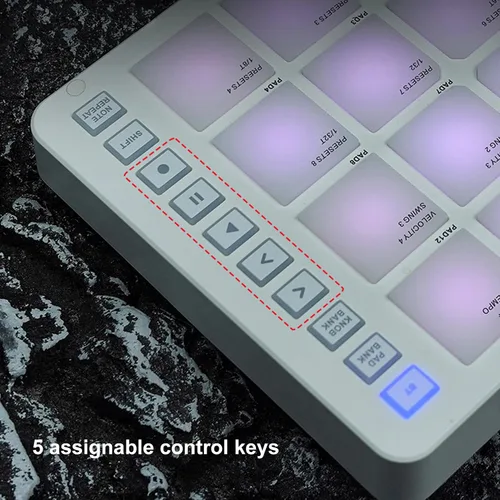 Vista 7 de Controlador MIDI Pad portátil, controlador MIDI Bluetooth SMC PAD con 16 almohadillas retroiluminadas RGB, 8 perillas asignables, repetición