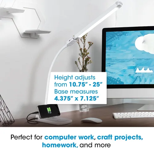 Vista 6 de OttLite Lámpara de escritorio LED giratoria con puerto USB, color blanco