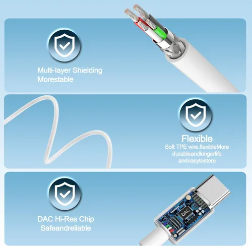 Vista 5 de 1 paquete de auriculares USB C para iPhone 17/16/15 Pro Max, auriculares tipo C con cable con micrófono y control remoto, cancelación de ruido