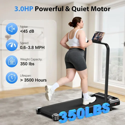 Vista 8 de Caminadora para el hogar - 3.0HP Tread Mills con 9% de inclinación, almohadilla compacta para correr, plegable, para espacios pequeños, debajo